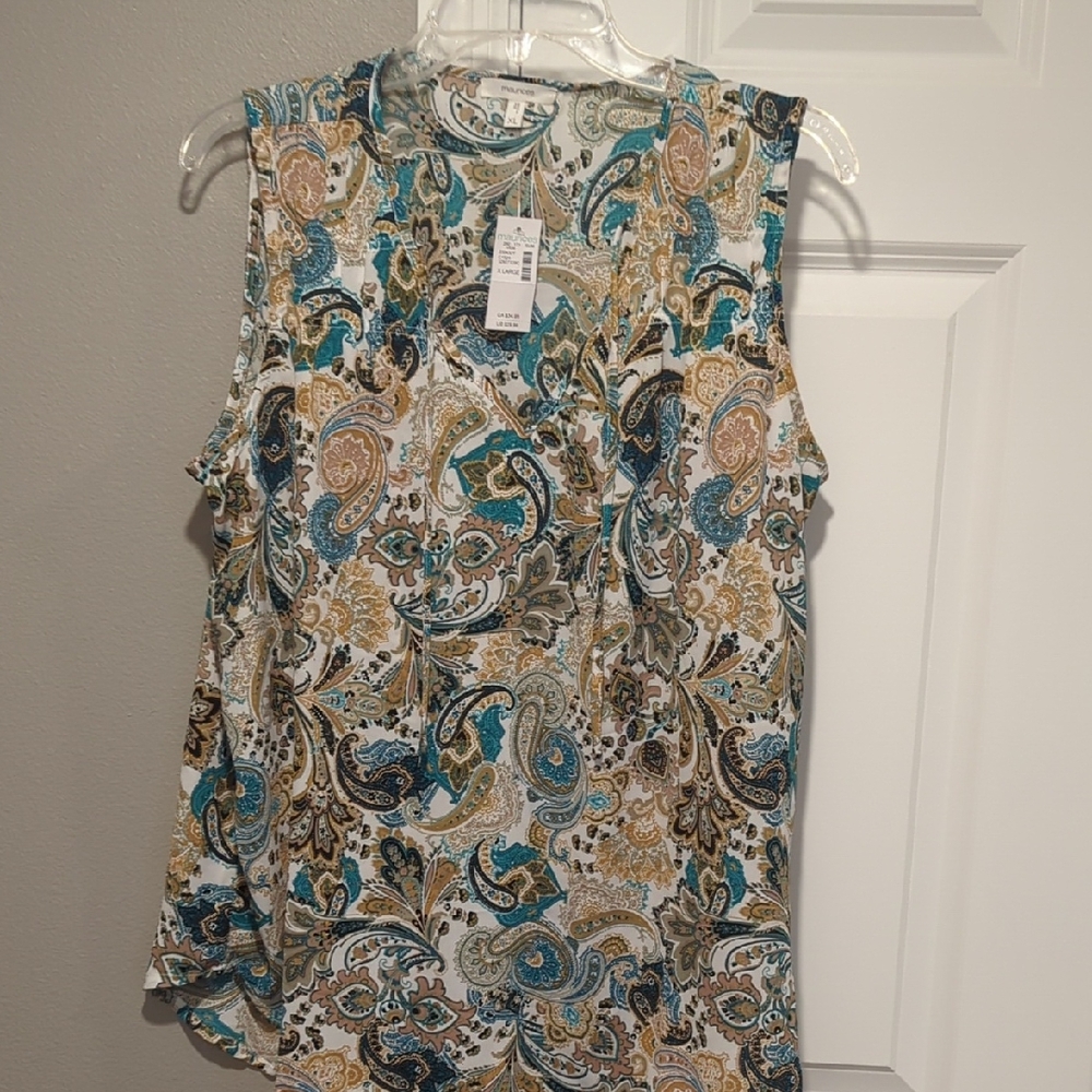 NWT Maurices Paisley Print Sleeveless Blouse - Blue and Gold